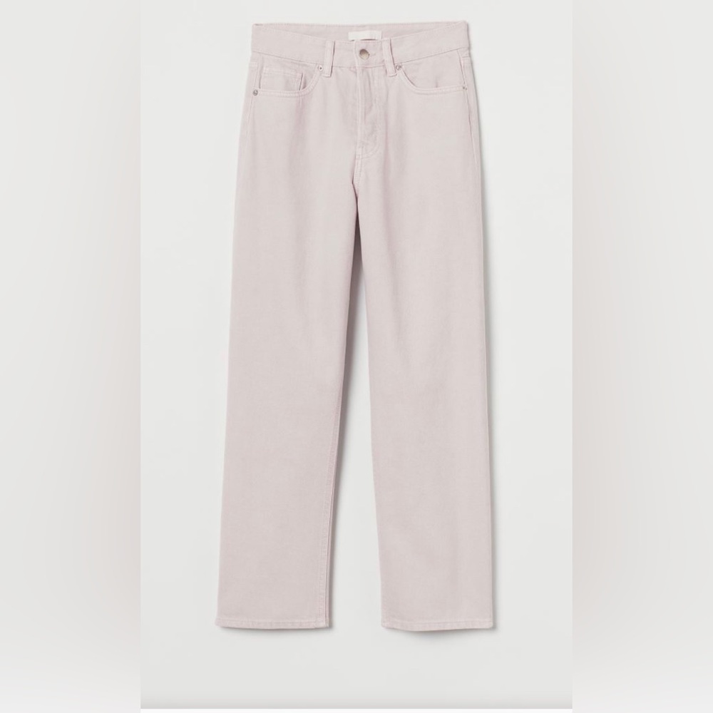 Never worn, 5-pocket, wide-leg, high waisted, light purple jeans